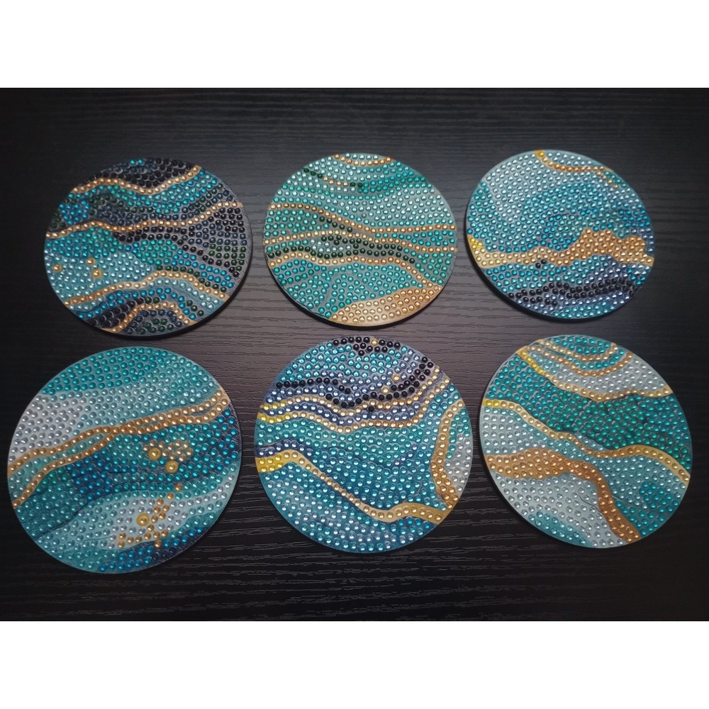 Set Of‎ 6 Diamond Painted Ethereal Ocean Coasters